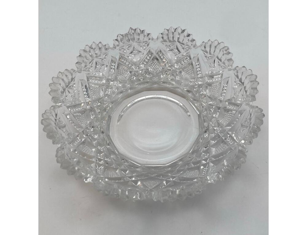Vintage American Brilliant Period Cut Crystal 5" Scalloped Sawtooth Rim Bowl